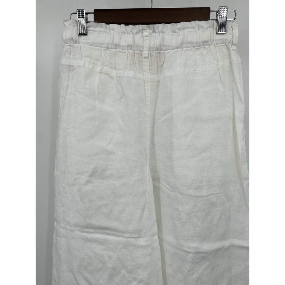 Anthropologie CLOTH & STONE White LINEN Paperbag Waist Wide Leg Crop Pants‎ XS - Picture 8 of 12